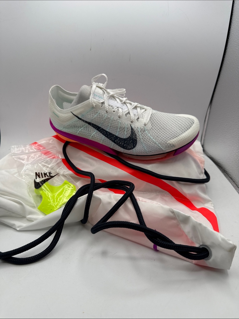 Nike Air Victory 2 men’s 8 track Shoe with Black Swoosh and Pink-Purple Sole S14